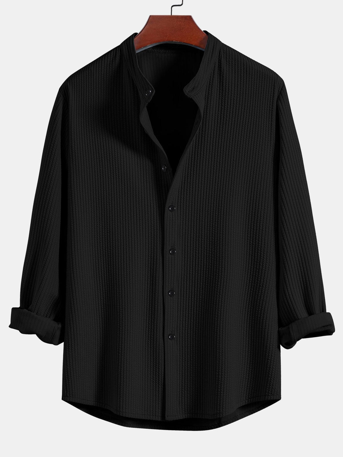 Men's Ribbed Stand-Collar Shirt and Trousers Set