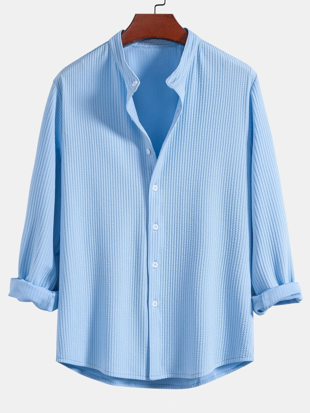 Men's Ribbed Stand-Collar Shirt and Trousers Set