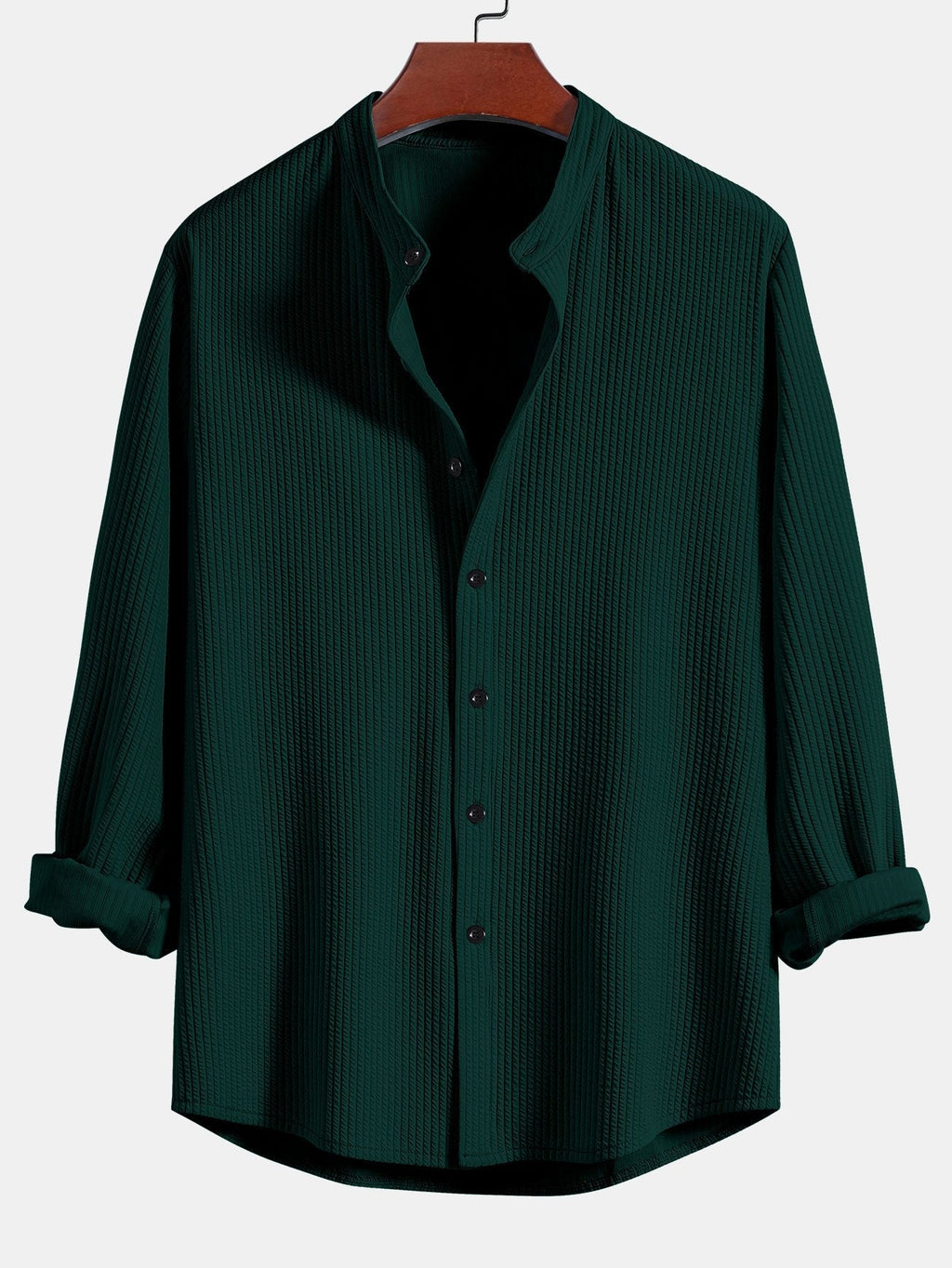 Men's Ribbed Stand-Collar Shirt and Trousers Set