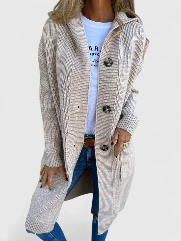 Women's Longline Button-Front Cardigan with Pockets - Beige