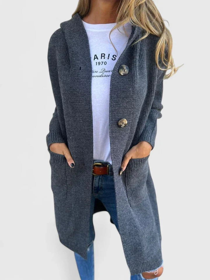 Women's Longline Button-Front Cardigan with Pockets - Gray