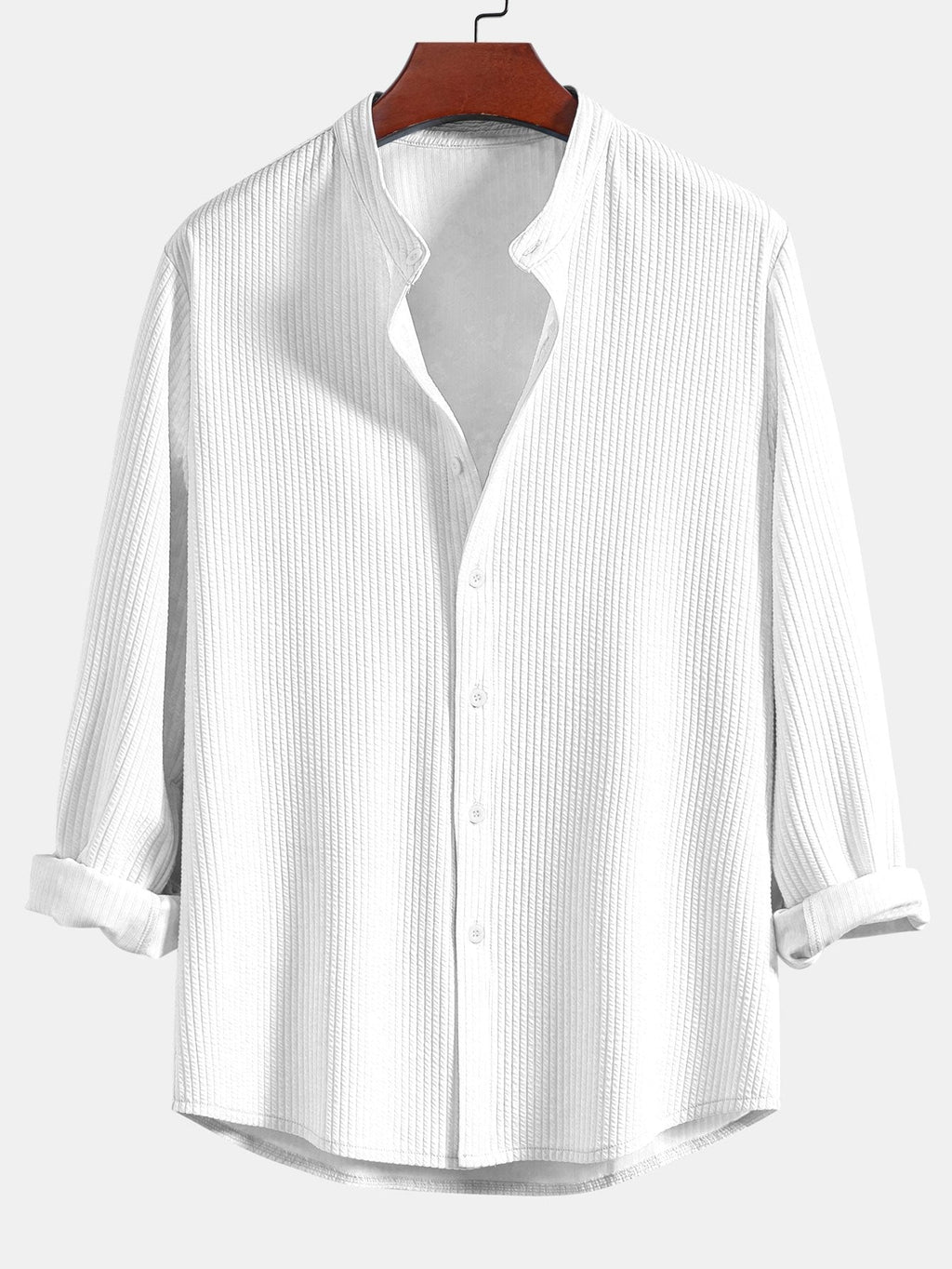 Men's Ribbed Stand-Collar Shirt and Trousers Set