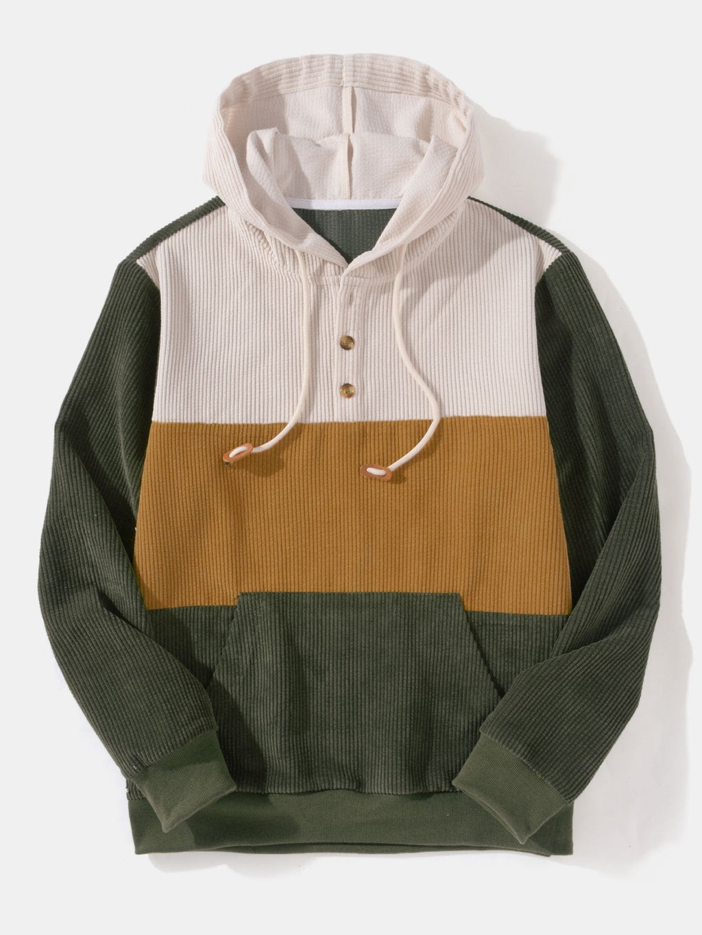 Men's Patchwork Corduroy Hoodie and Cargo Jogger Set