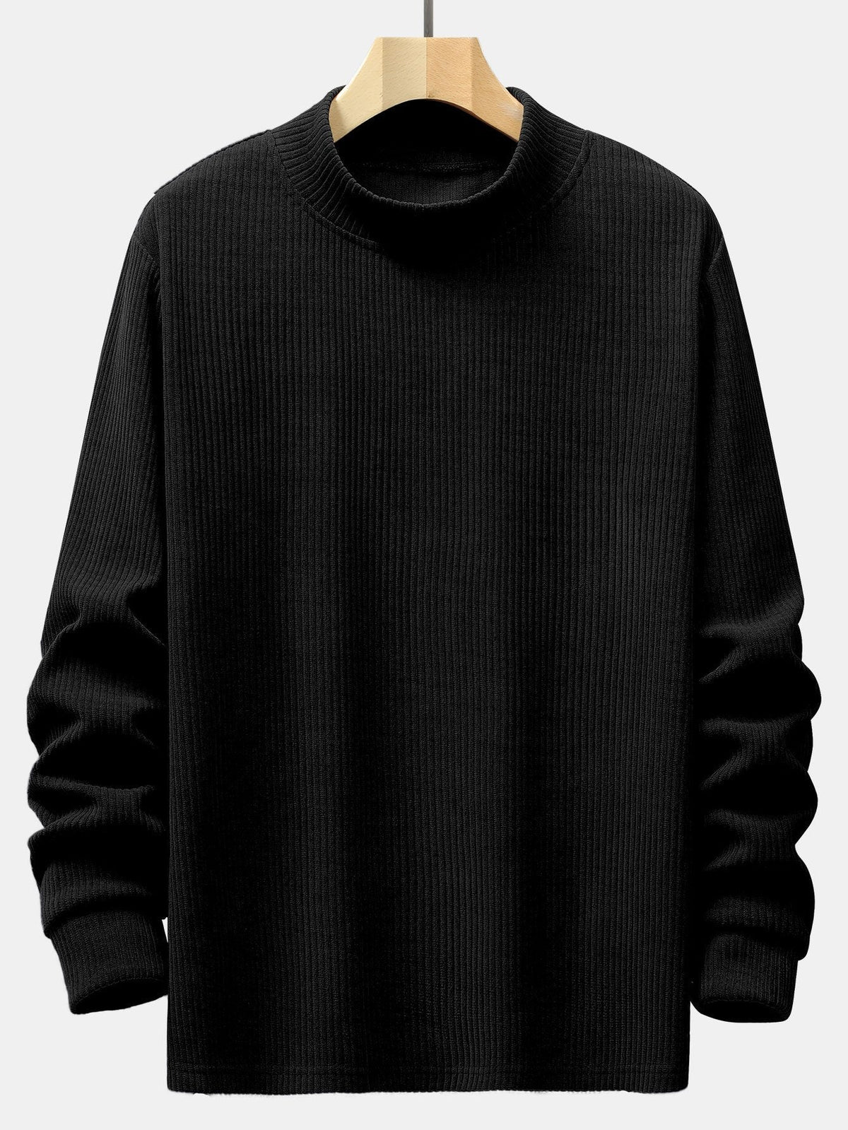 Men's Fine Ribbed Stretch Mock Neck Sweater - Black