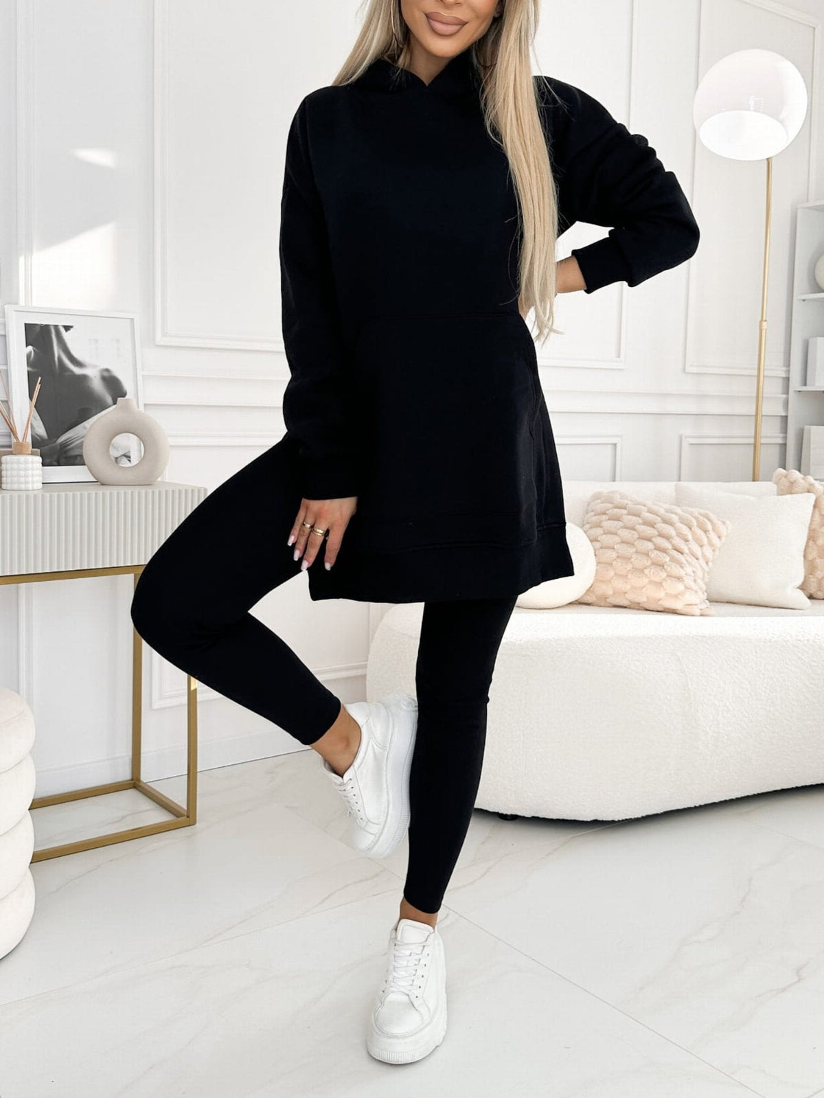 Women's Longline Hoodie and Leggings Set - Brown