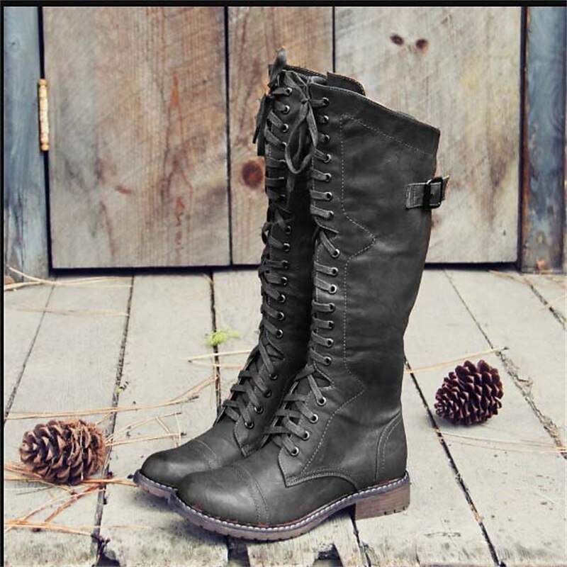 Women's Tall Lace-Up Riding Boots with Side Buckle