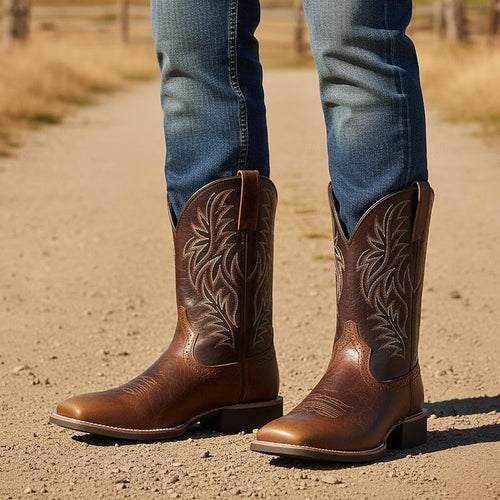 Men's Classic Two-Tone Western Cowboy Boots - Brown