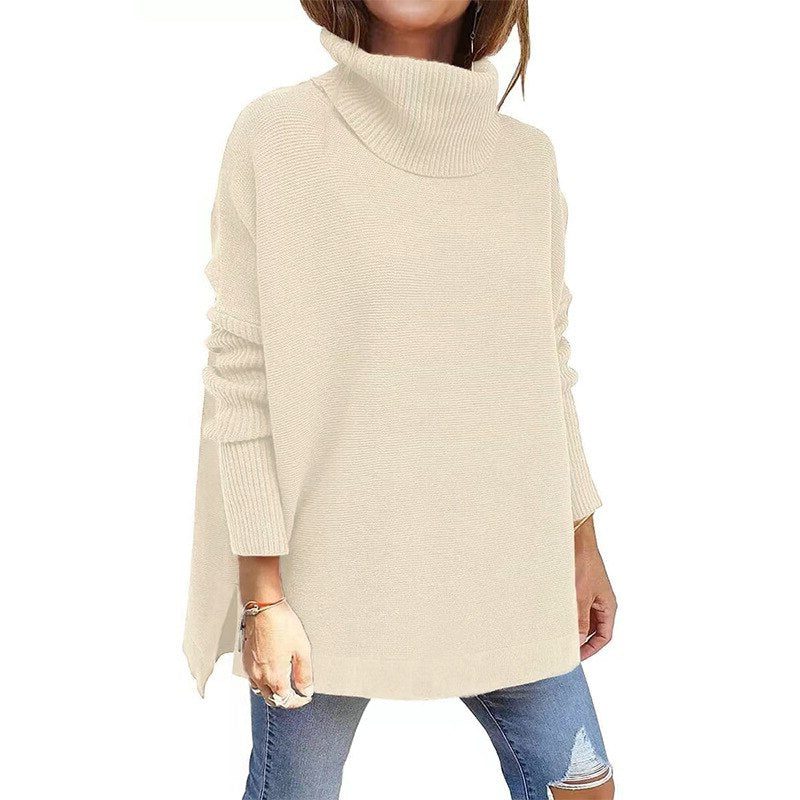 Women's Oversized Ribbed Turtleneck Sweater - Beige