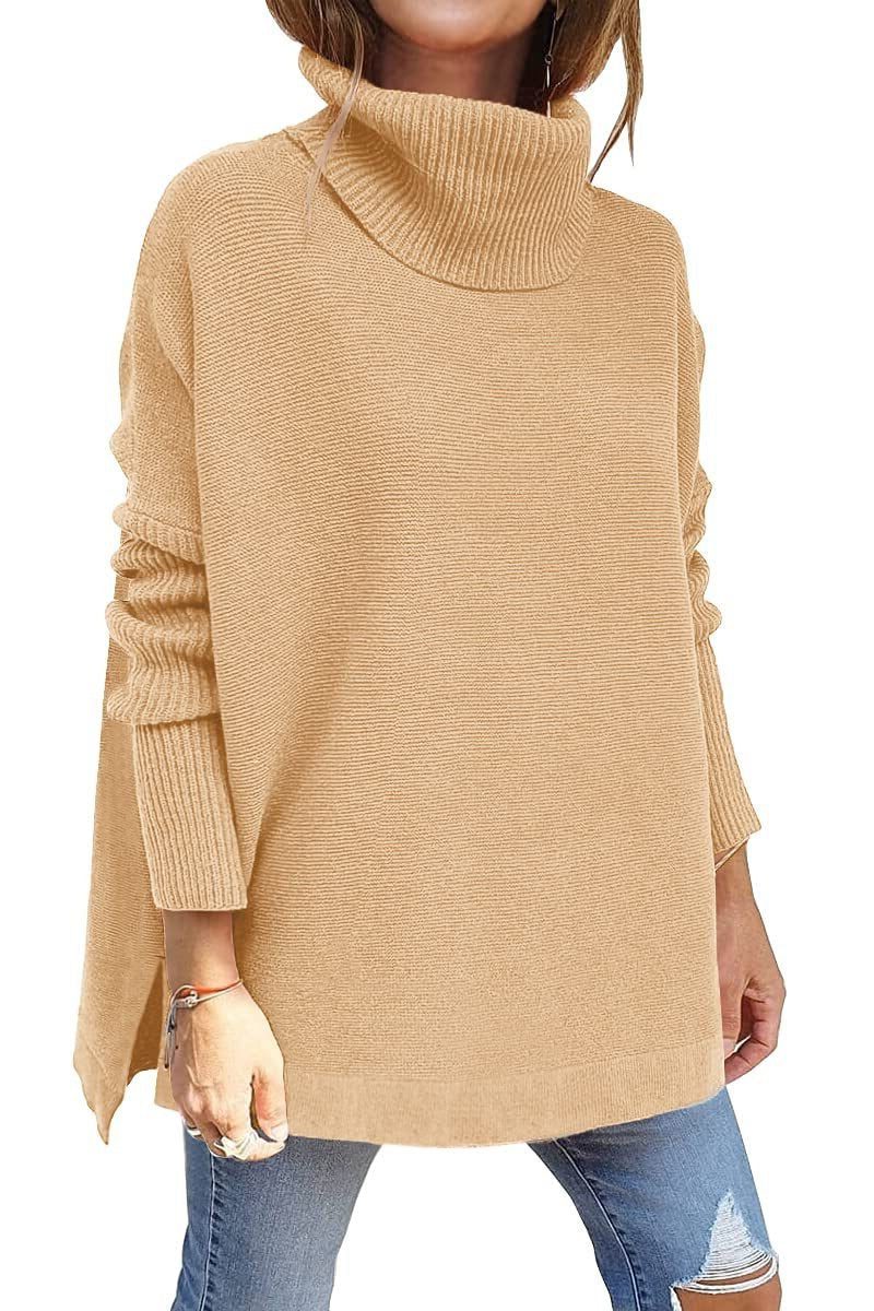 Women's Oversized Ribbed Turtleneck Sweater - Brown