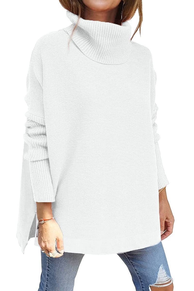 Women's Oversized Ribbed Turtleneck Sweater - White