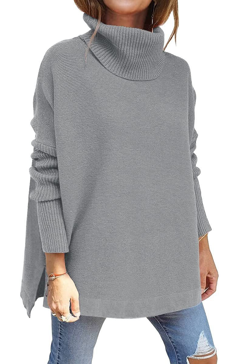 Women's Oversized Ribbed Turtleneck Sweater - Gray