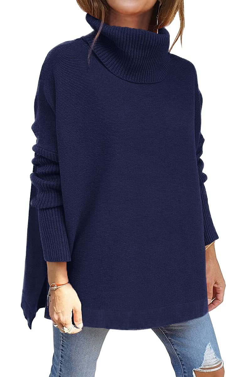 Women's Oversized Ribbed Turtleneck Sweater - Blue
