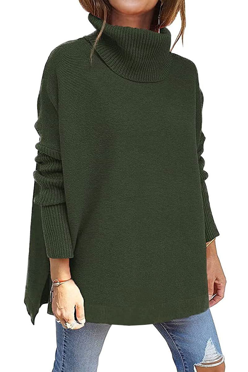Women's Oversized Ribbed Turtleneck Sweater - Green