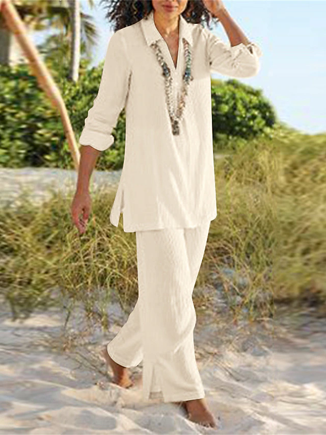Women's V-Neck Top and Wide-Leg Trouser Set