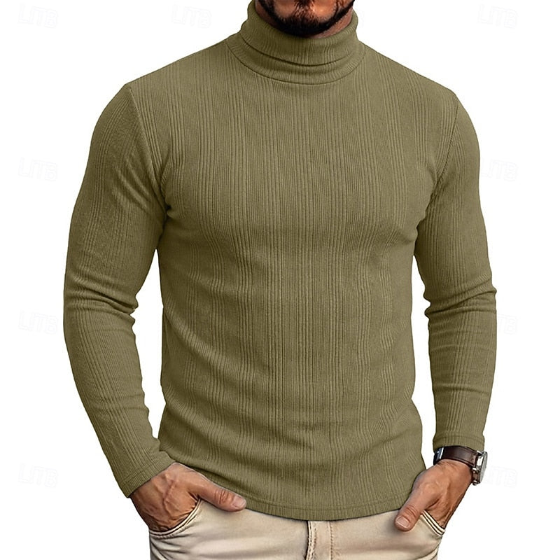 Men's Ribbed Texture Slim Fit Turtleneck Sweater