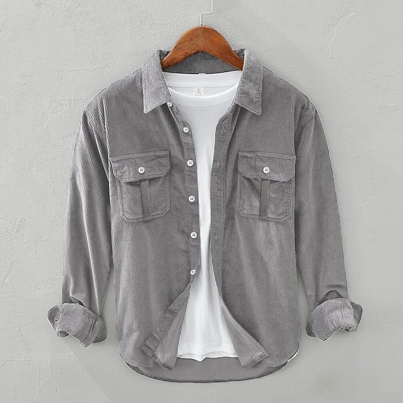 Men's Textured Two-Pocket Button-Up Overshirt