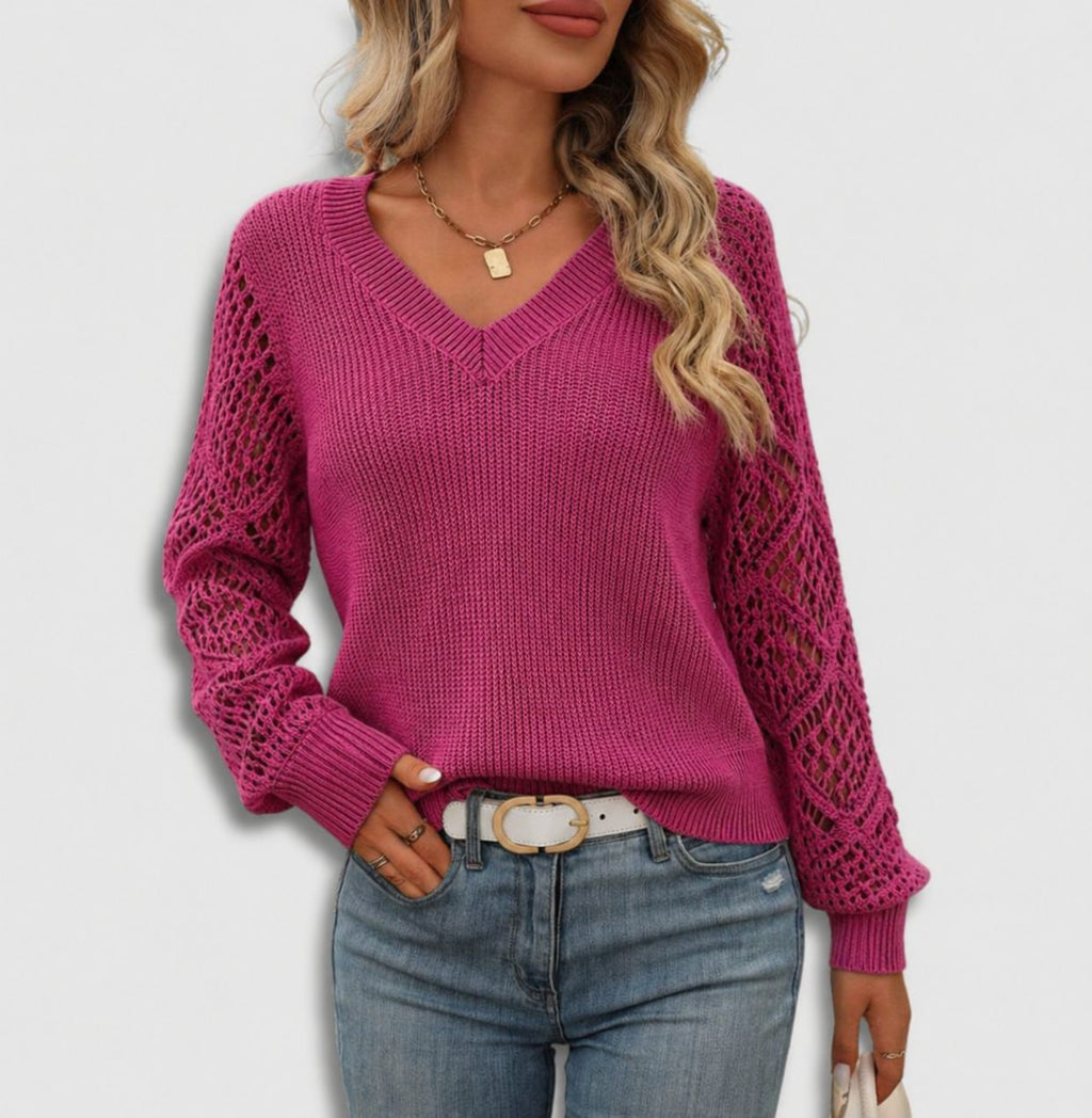 Women's Ribbed Knit V-Neck Sweater