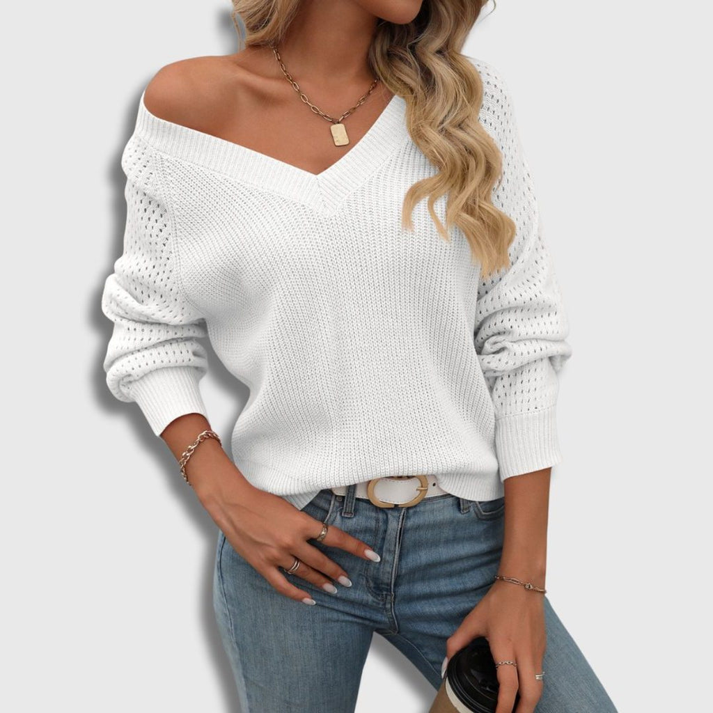 Women's Ribbed Knit V-Neck Sweater