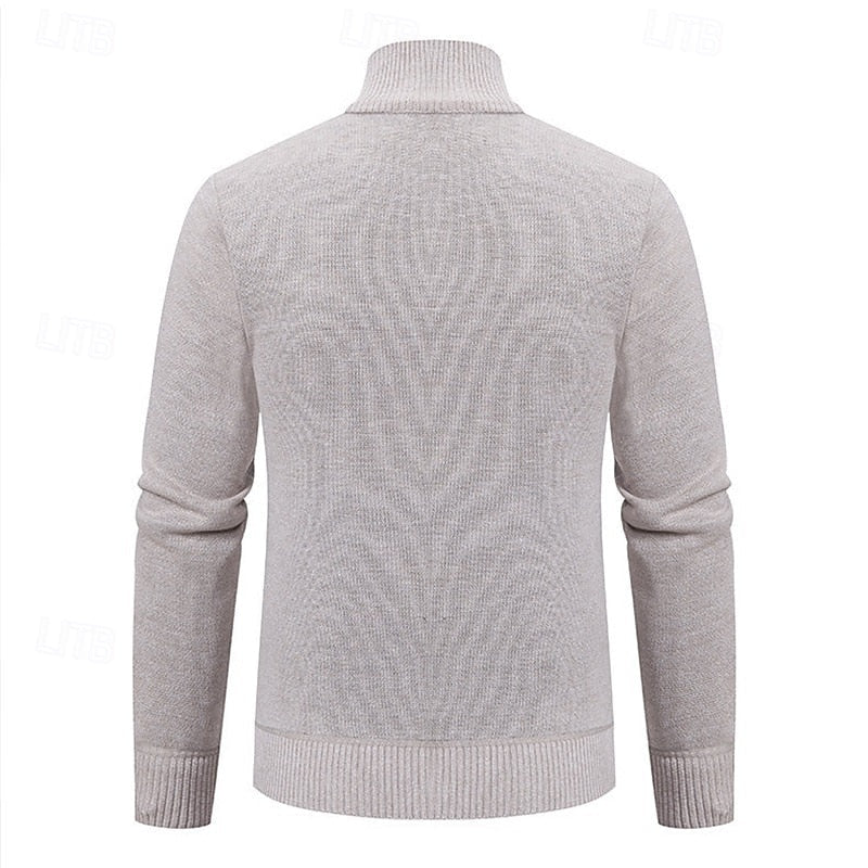 Men's Textured Knit Stand-Collar Zip Cardigan