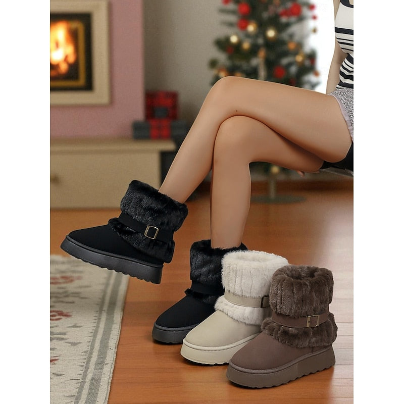 Women's Fur-Trimmed Ankle Boots - Coffee
