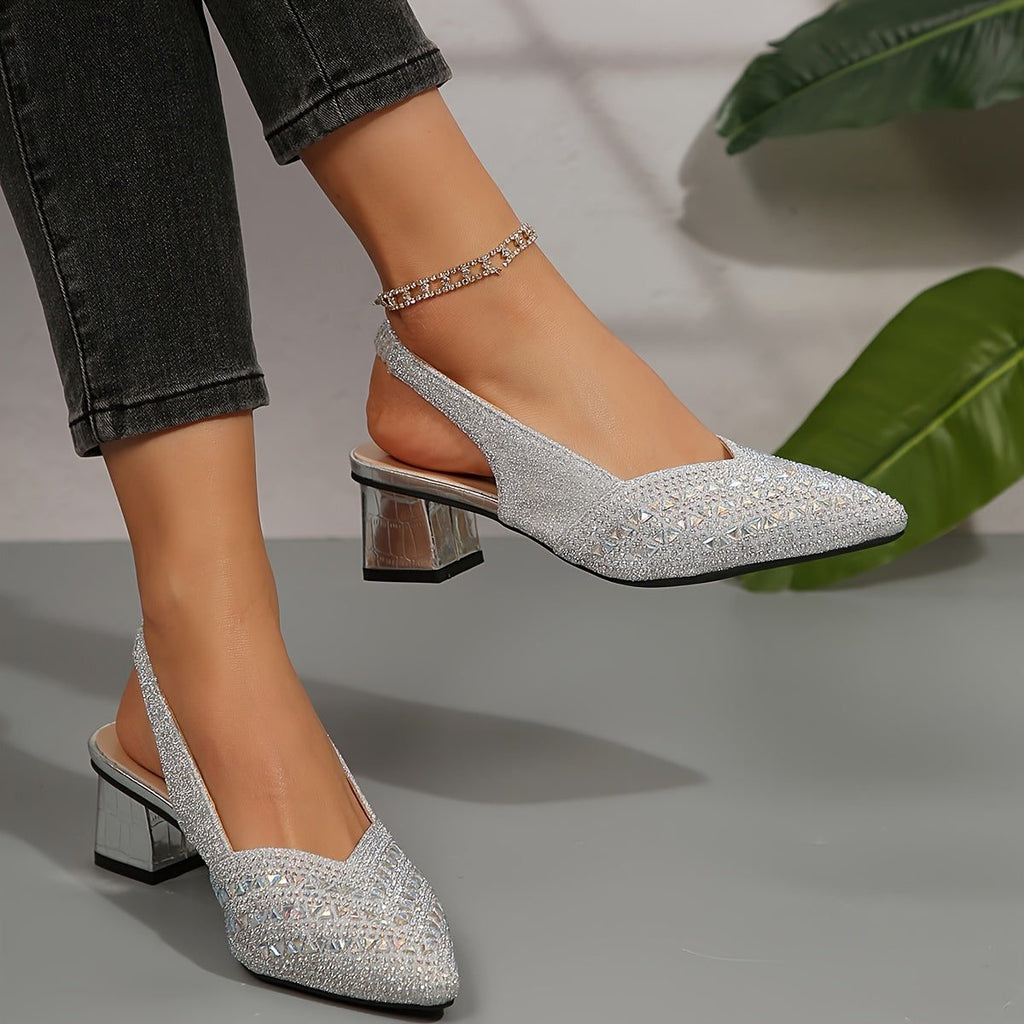 Women's Shimmer Pointed-Toe Block Heel Pumps