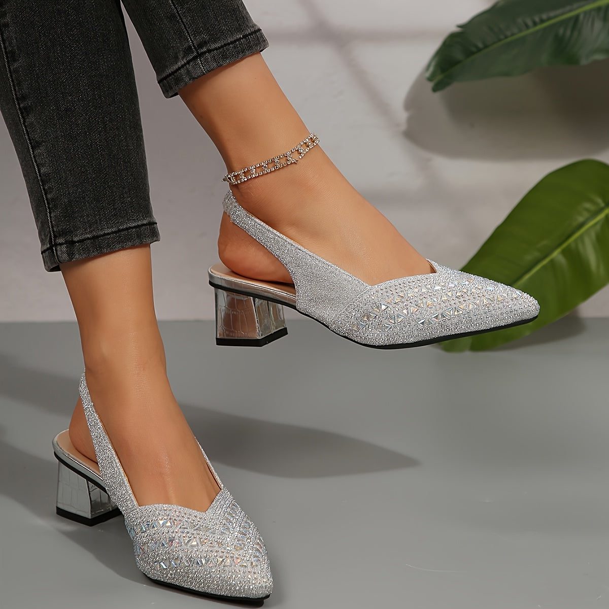 Women's Shimmer Pointed-Toe Block Heel Pumps