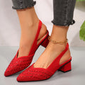 Women's Shimmer Pointed-Toe Block Heel Pumps - Red