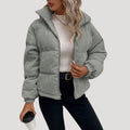 Women's Hooded Quilted Corduroy Bomber Jacket - Gray