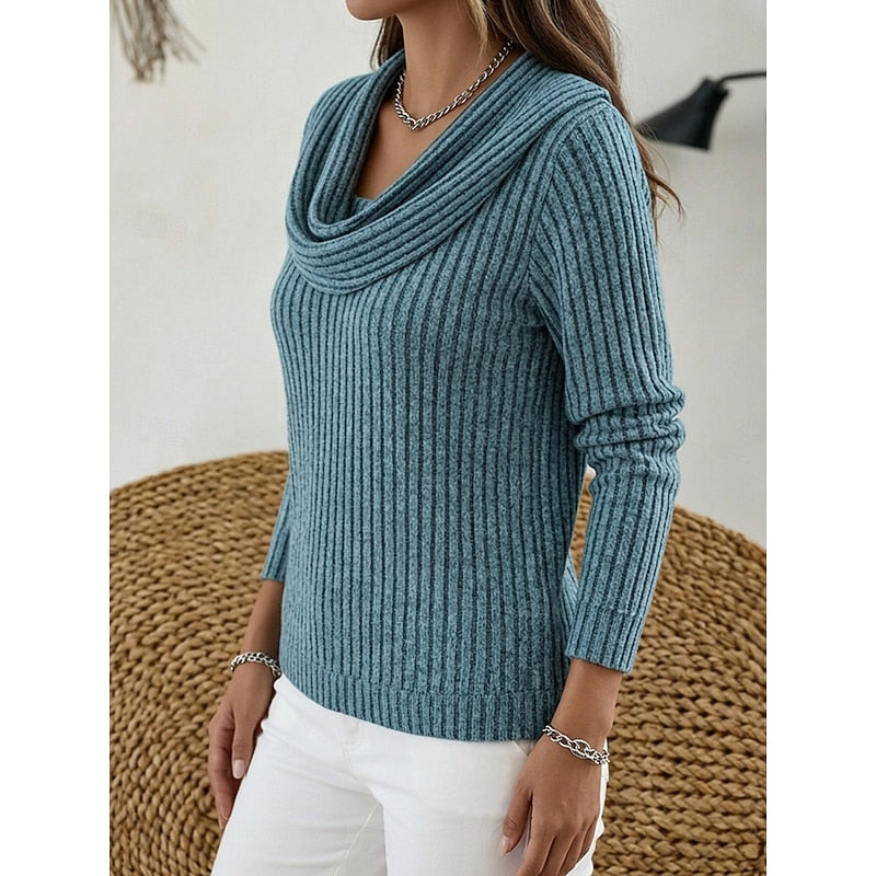 Women's Ribbed Cowl Neck Sweater