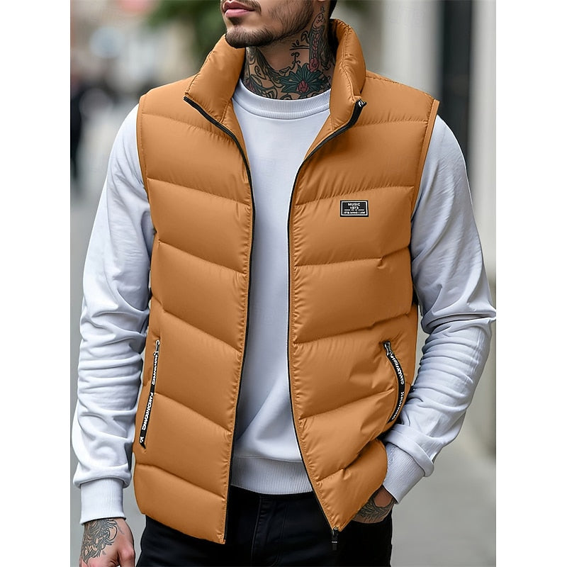 Men's Quilted Puffer Vest with Stand Collar