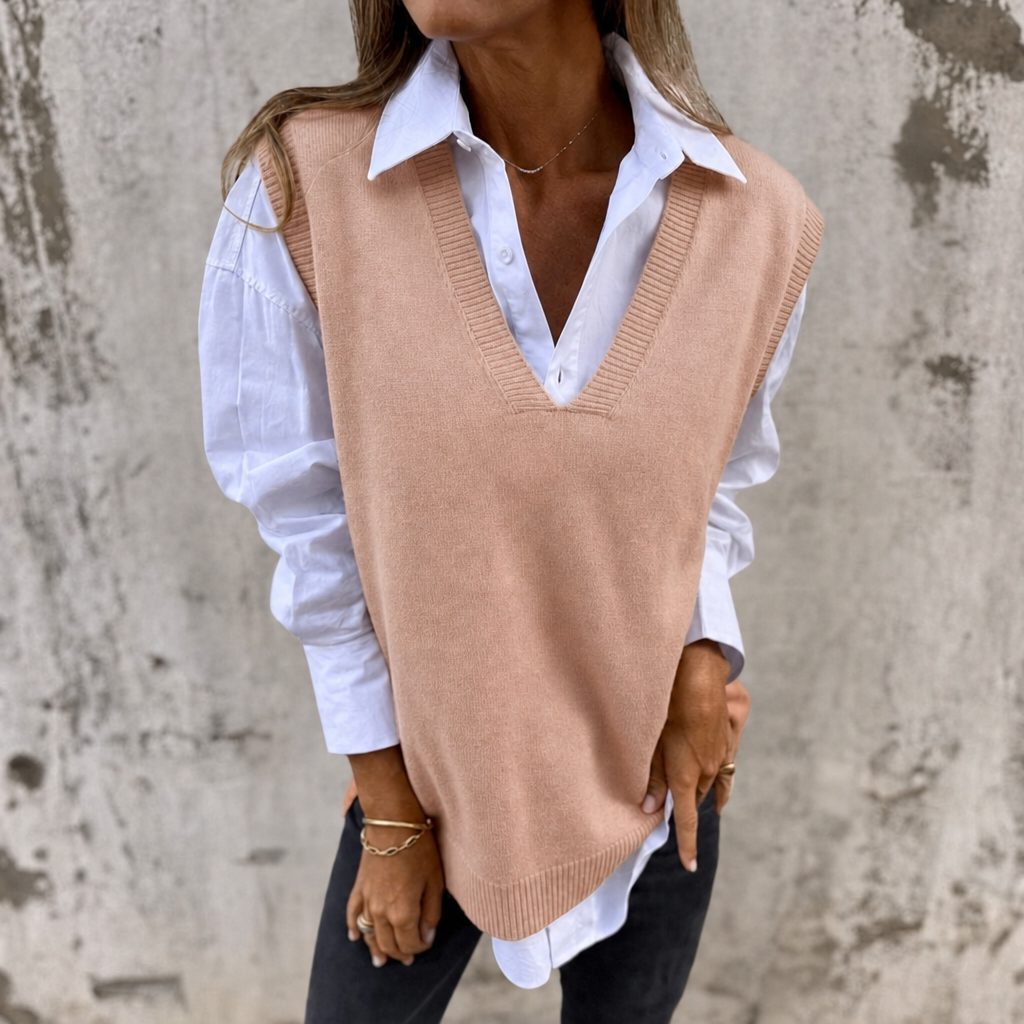 Women's Ribbed Knit Oversized Vest with V-Neck
