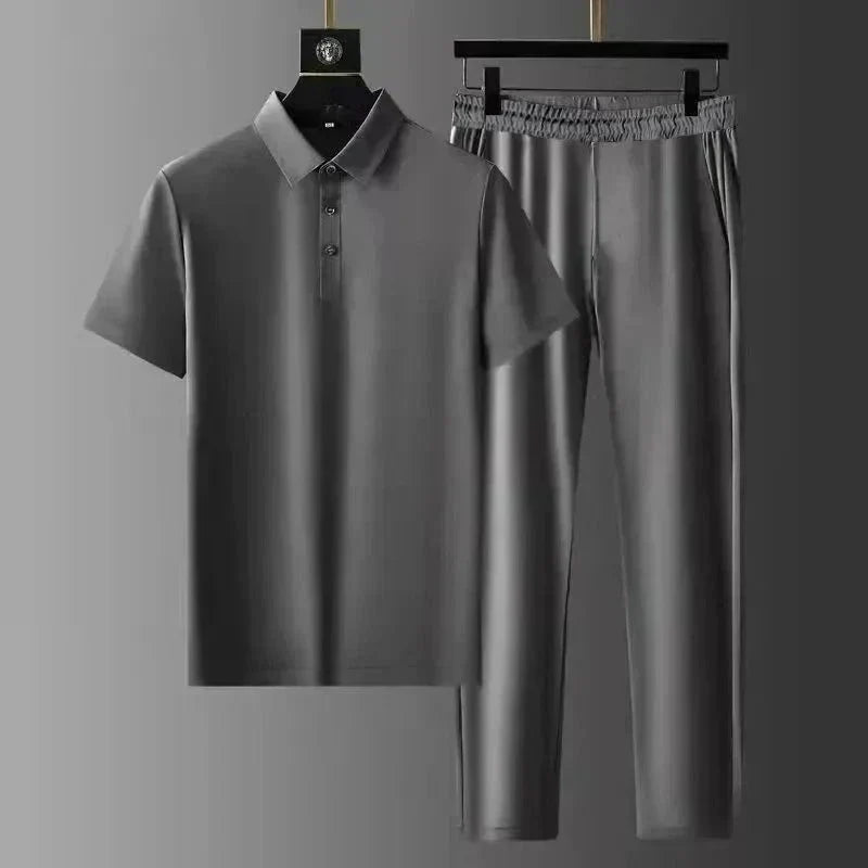 Men's Polo Shirt and Trousers Set - Gray