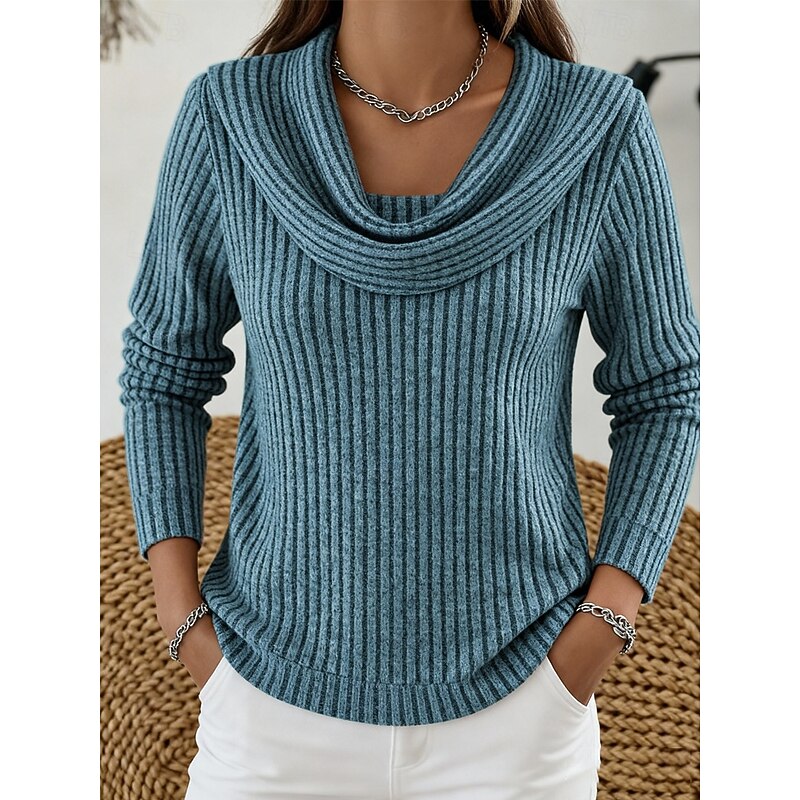 Women's Ribbed Cowl Neck Sweater - Peacock Blue
