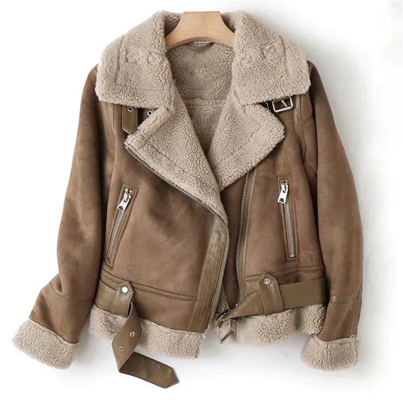Women's Sherpa-Lined Cropped Biker Jacket