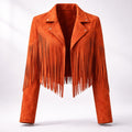Women's Cropped Fringe Faux Suede Boho Jacket - Orange