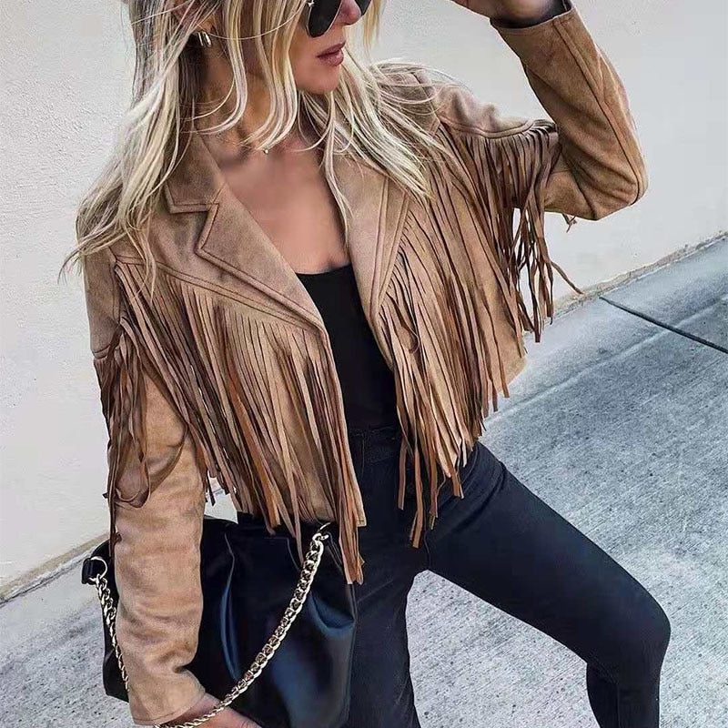 Women's Cropped Fringe Faux Suede Boho Jacket