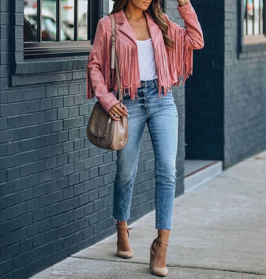 Women's Cropped Fringe Faux Suede Boho Jacket