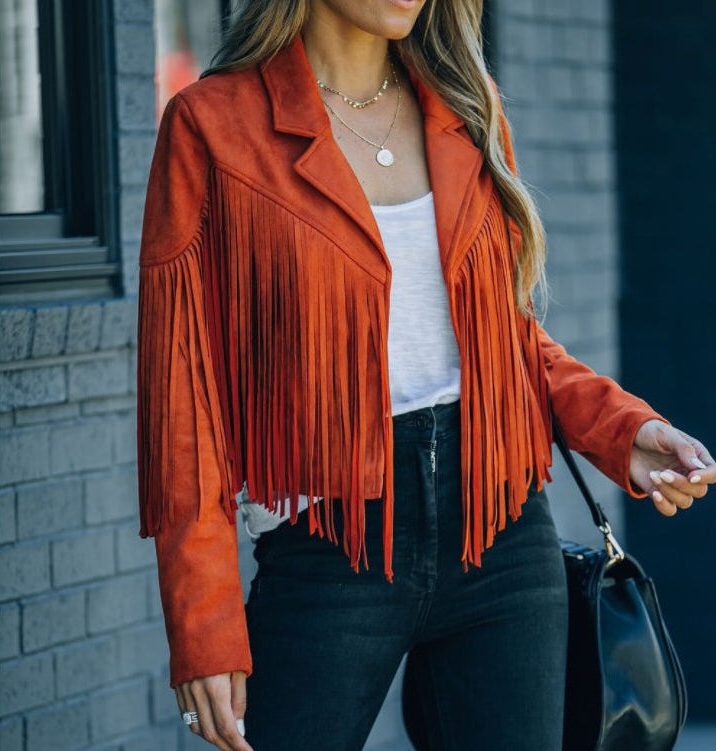 Women's Cropped Fringe Faux Suede Boho Jacket