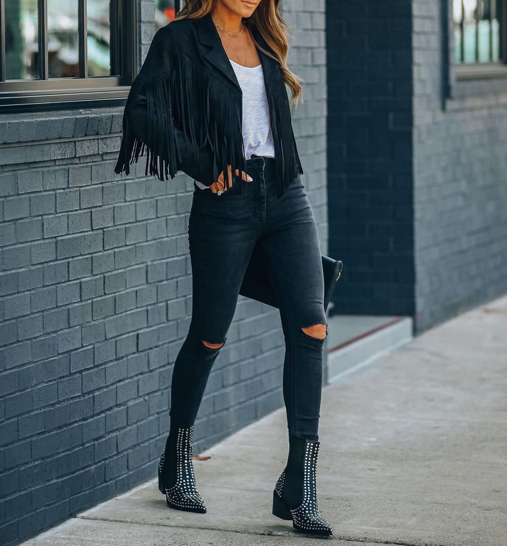 Women's Cropped Fringe Faux Suede Boho Jacket