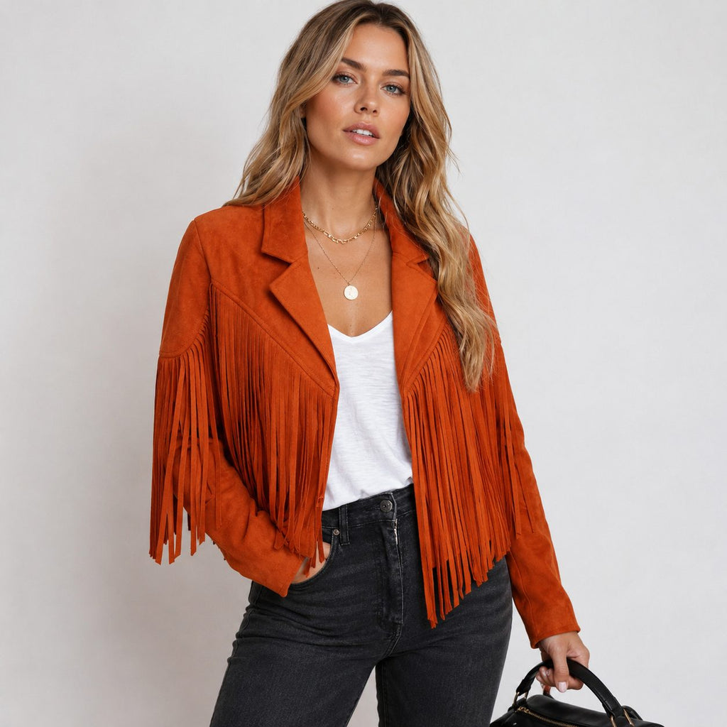 Women's Cropped Fringe Faux Suede Boho Jacket