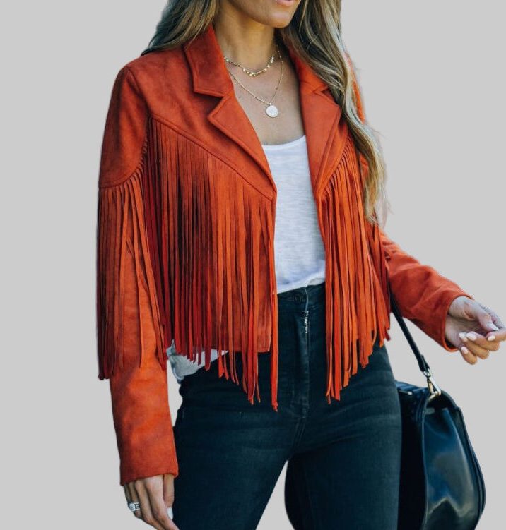 Women's Cropped Fringe Faux Suede Boho Jacket