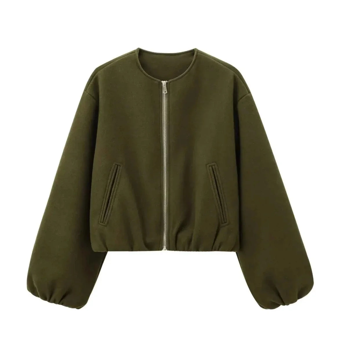 Women's Cropped Balloon-Sleeve Bomber Jacket - Black