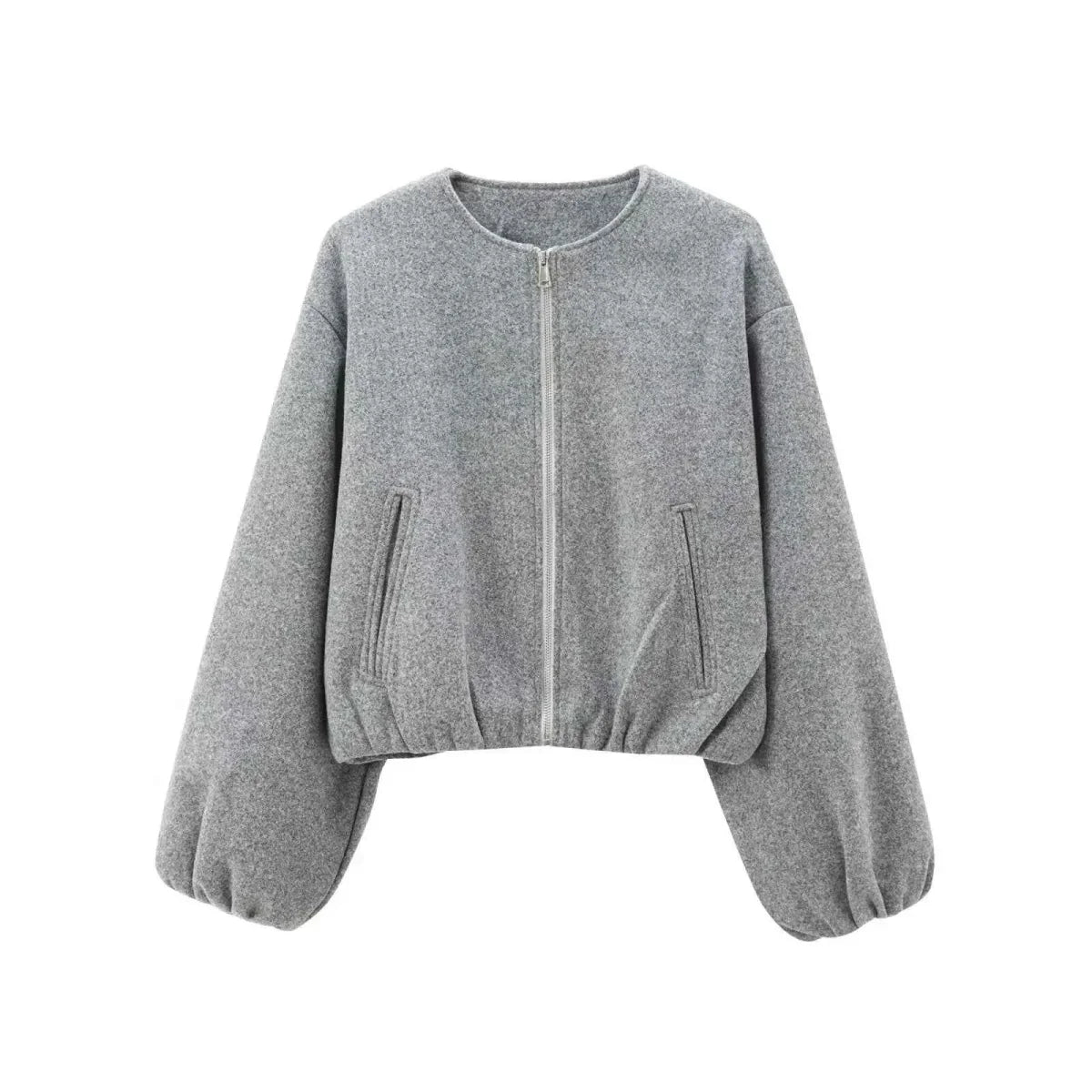 Women's Cropped Balloon-Sleeve Bomber Jacket - Khaki
