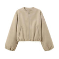 Women's Cropped Balloon-Sleeve Bomber Jacket - Red