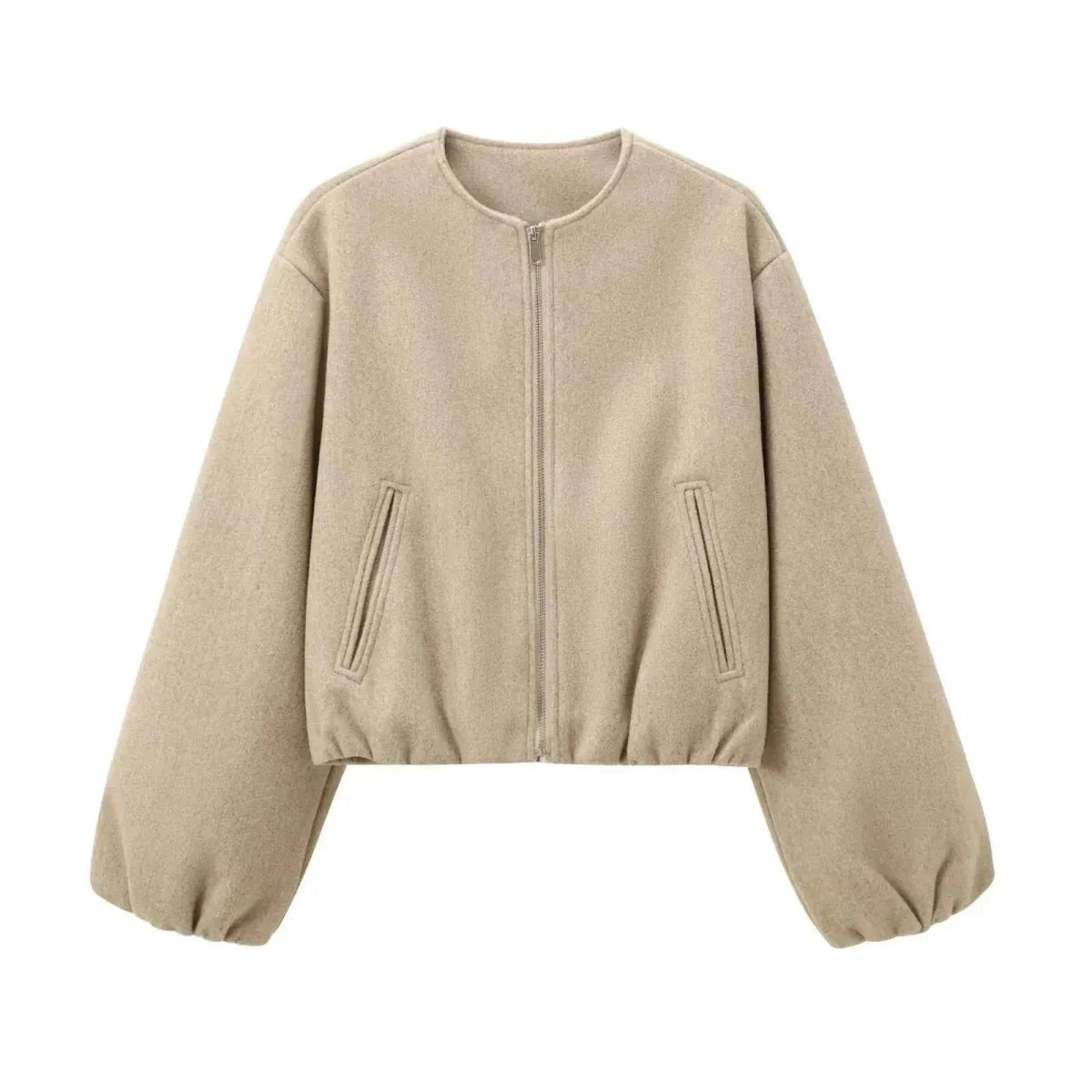 Women's Cropped Balloon-Sleeve Bomber Jacket - Red