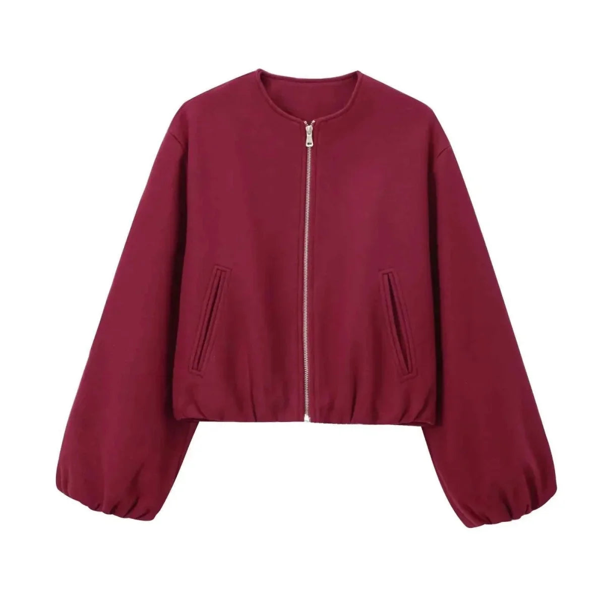 Women's Cropped Balloon-Sleeve Bomber Jacket - Beige
