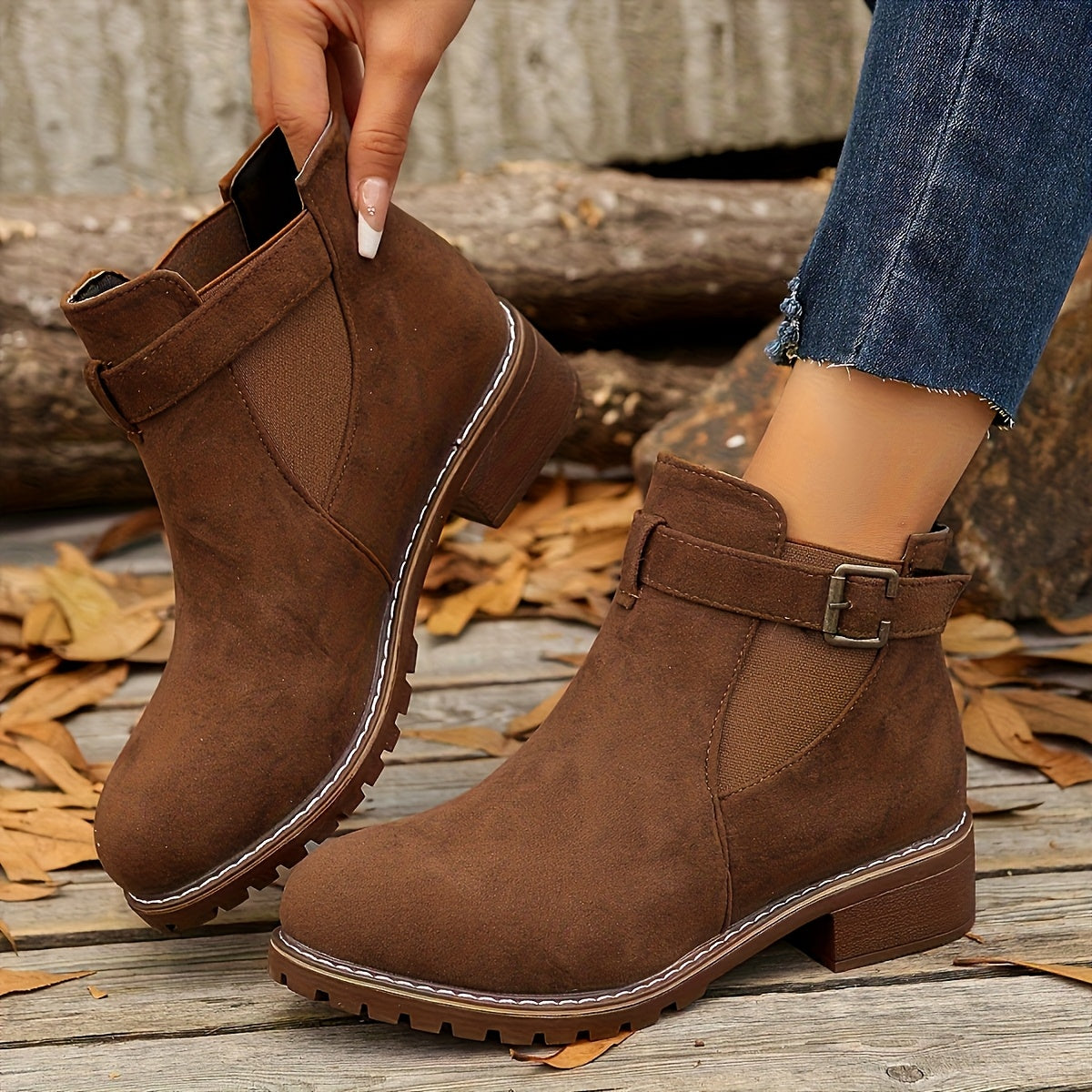 Women's Chelsea Ankle Boots with Block Heel and Lug Sole