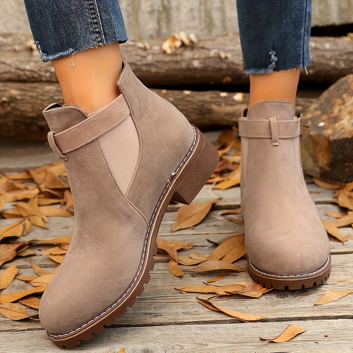 Women's Chelsea Ankle Boots with Block Heel and Lug Sole