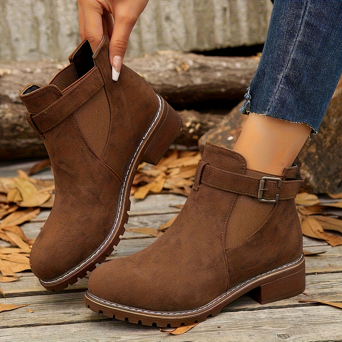 Women's Chelsea Ankle Boots with Block Heel and Lug Sole