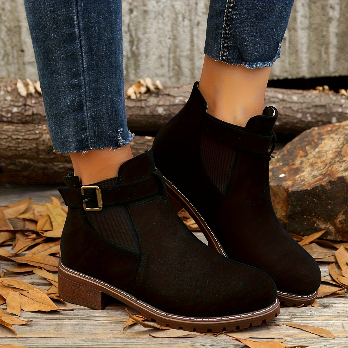 Women's Chelsea Ankle Boots with Block Heel and Lug Sole